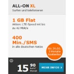 1 GB Internet Flat mit LTE und 400 Min./SMS für 15,90 €/mtl.