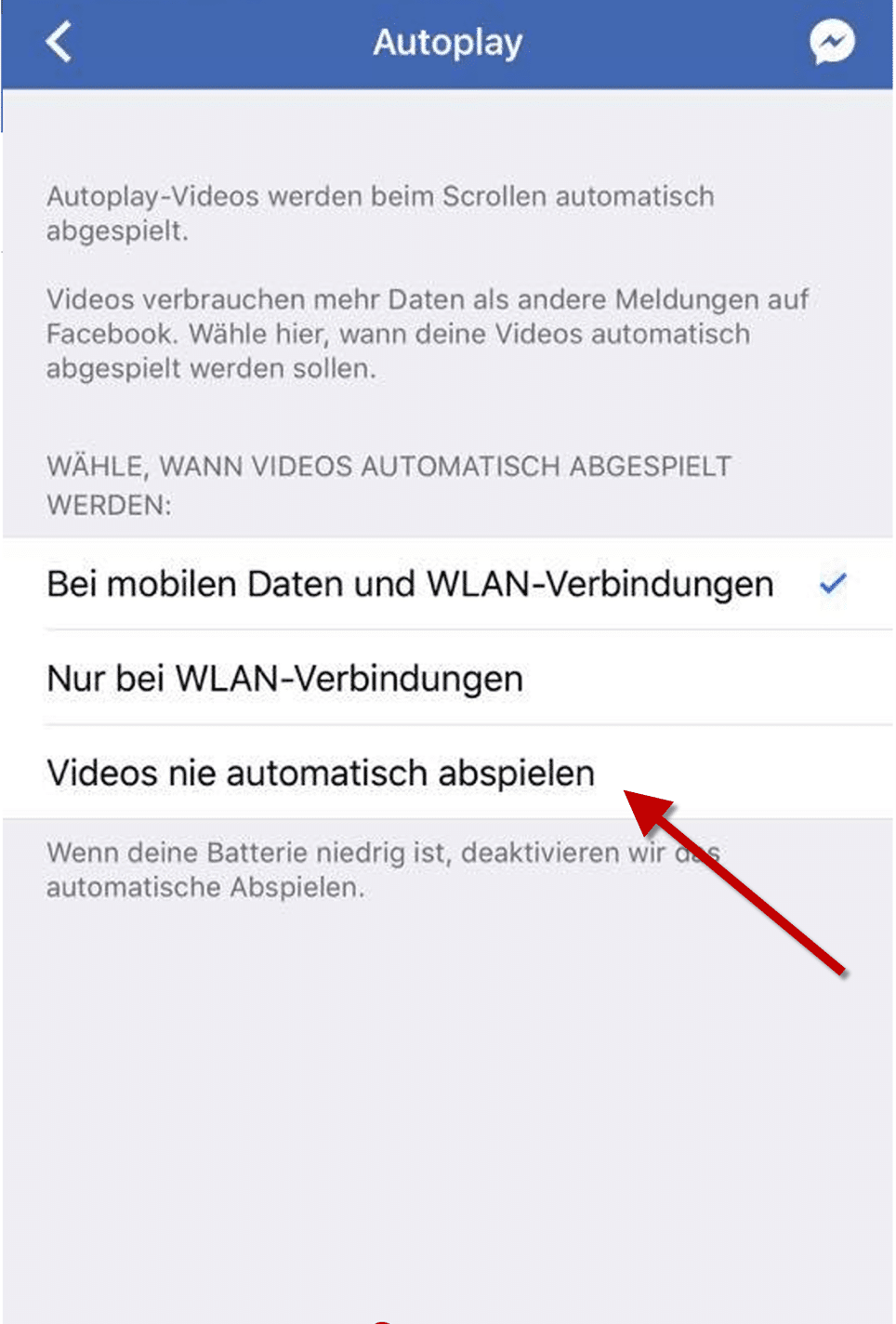 Automatisches Abspielen von Facebook Videos abstellen