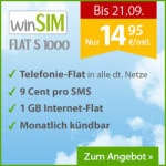 winSIM: Allnet Flat mit 1GB Internet Flat für 14,95 Euro mtl.
